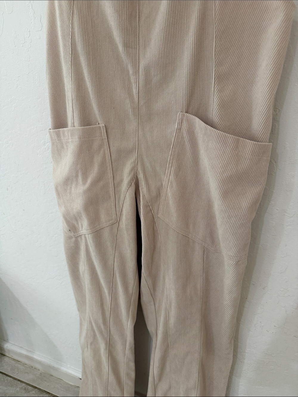Oversized cream tan corduroy style pull on adjustable strap jumpsuit overalls s - Picture 2 of 5